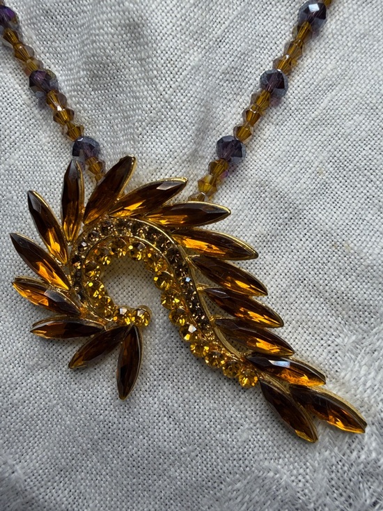 Jewelry - Gold Amber Crystal Statement Necklace & Earrings